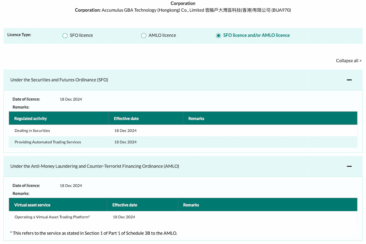 Accumulus Licensed for Type 1 and Type 7 Regulated Activities and Operating Virtual Asset Trading Platform